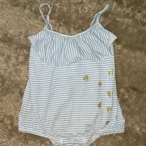 SOLD 🌺4/$15 striped Romper with gold details 6 mo